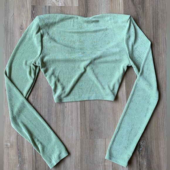 Sofia's Choice - LARGE Sheer Green Long Sleeve Halter Top - Picture 3 of 10